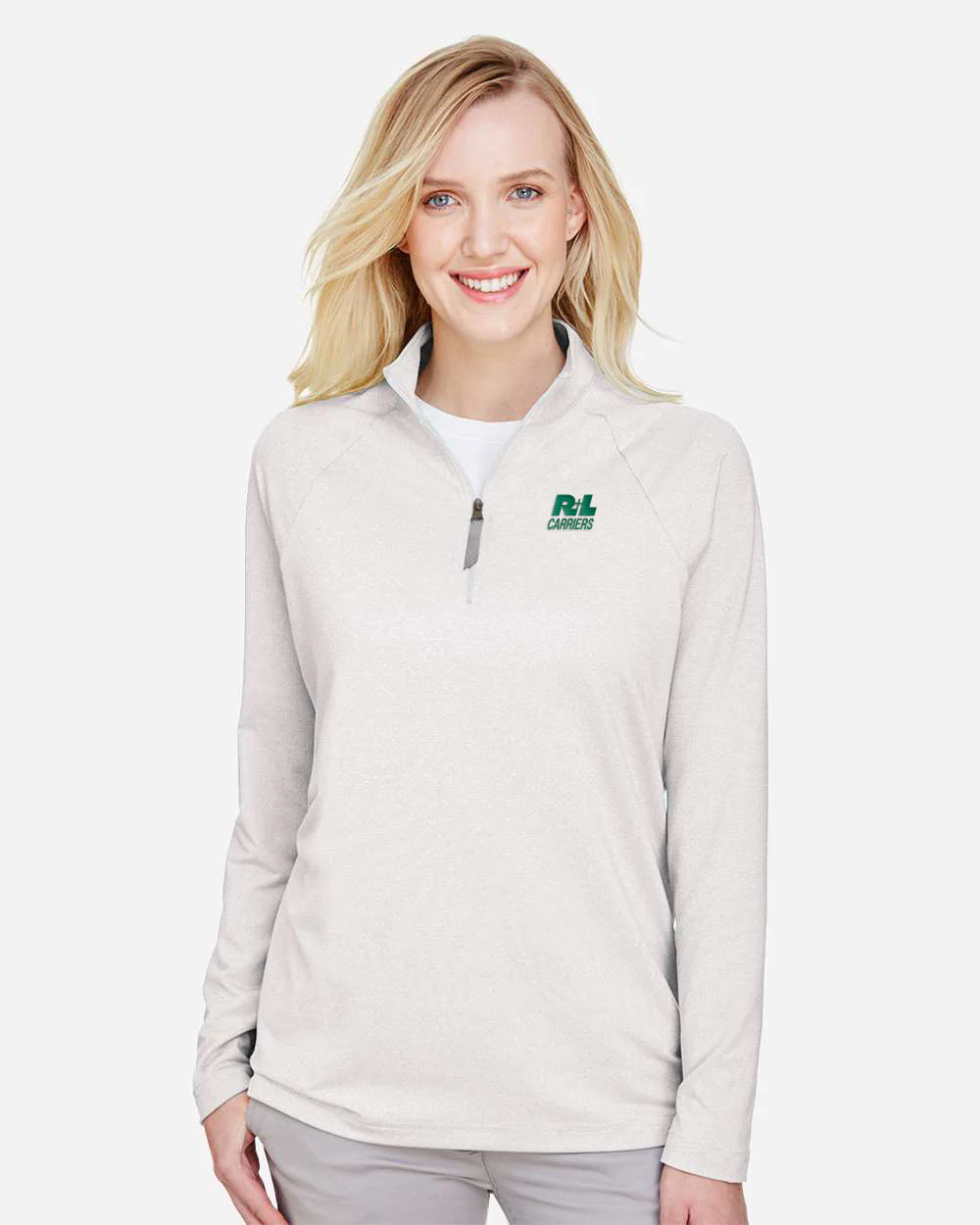 Devon & Jones Women's CrownLux Performance® Clubhouse Micro-Stripe Quarter-Zip Pullover - Image 2